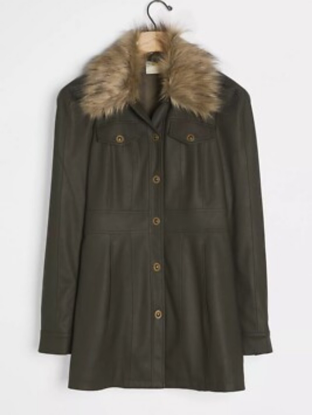 NWOT! Maeve Leather-Look Olive Grey/Green Jacket w/Detachable Collar, Size 8